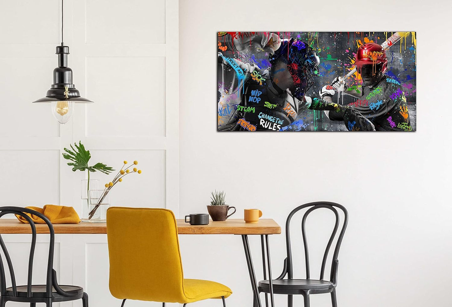 JKWALL77 Graffiti Baseball Wall-Art - Wall Decor for Bedroom Teen Boy - Sports Wall Decor Ready to Hang 40" x 20"