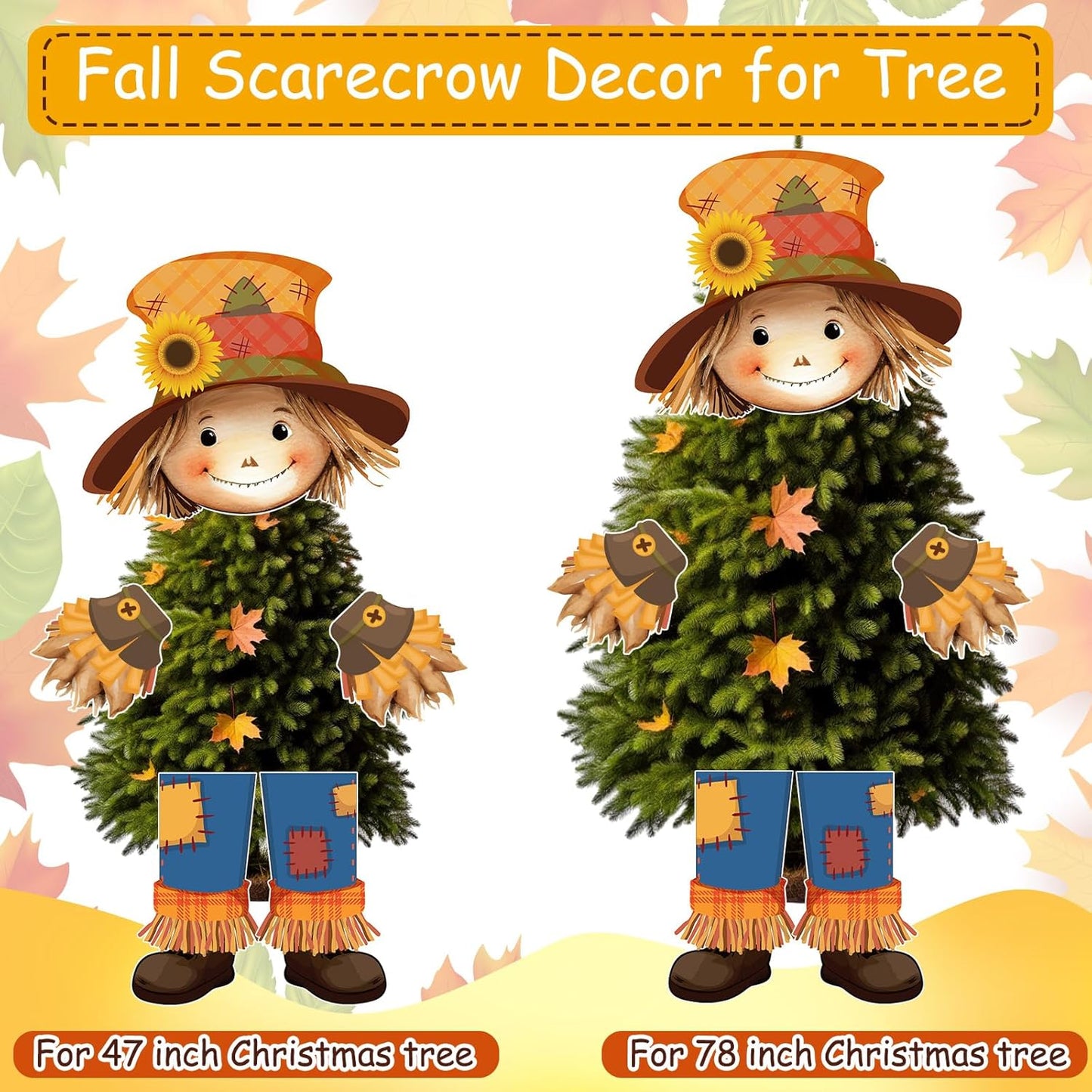 Scarecrow Fall Tree Topper Autumn Harvest Farmhouse Decorative Tree Treetops Head Hands and Legs Decor for Holiday Fall Thanksgiving Indoor Home Decorations Party Supplies