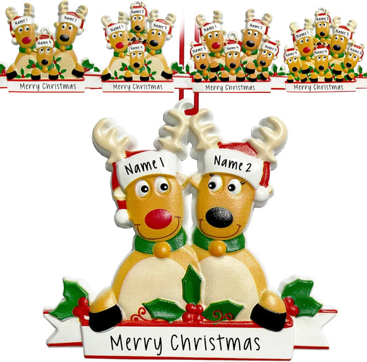 2025 Personalized Christmas Ornaments Family of 2/3/4/5/6/7/8,Custom Deer Christmas Ornaments Deorations with Names,Customized Xmas Ornament Tree Deorations,Personalized Xmas Ornament Gifts