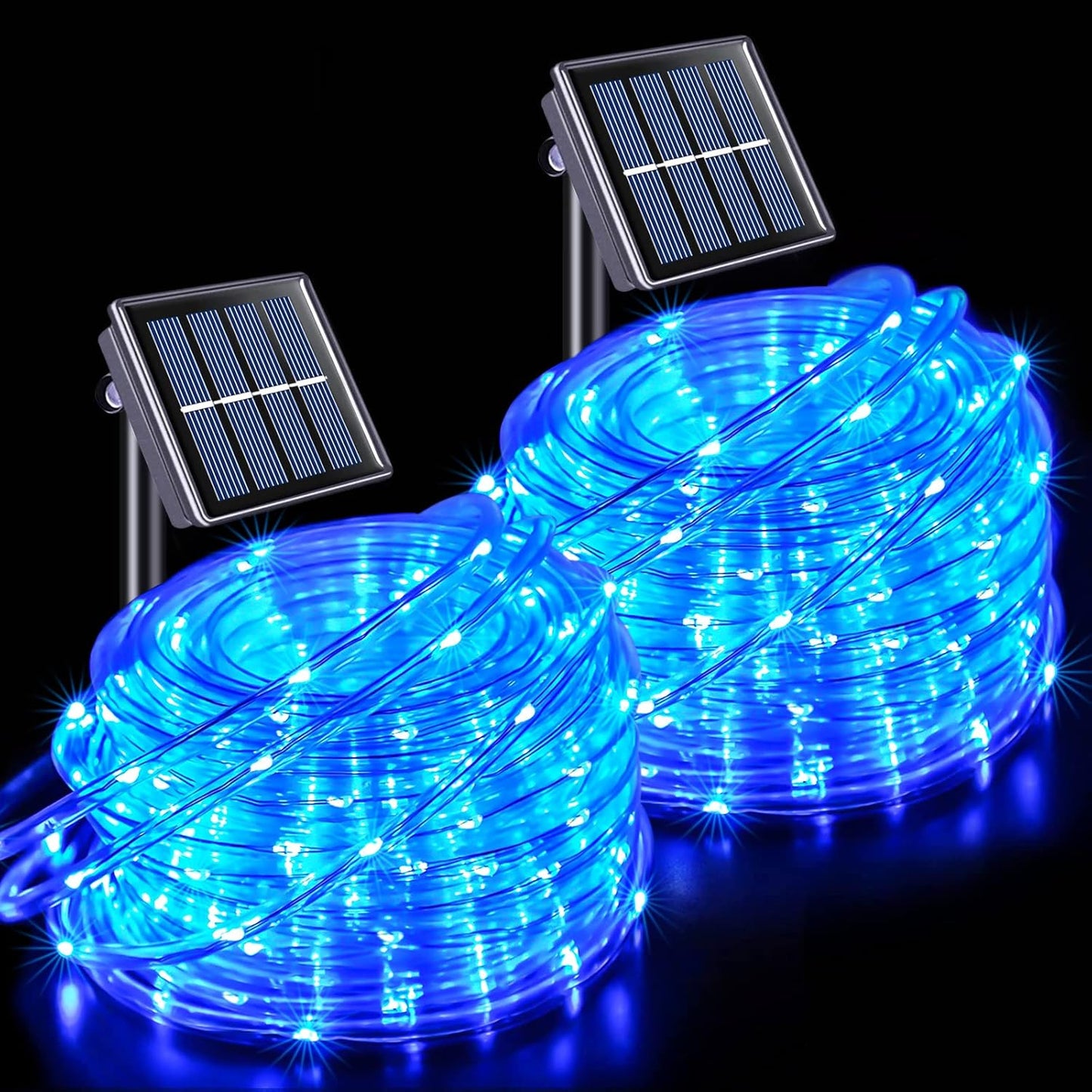 JMEXSUSS 2 Pack 100 LED Solar Rope Lights, IP65 Solar Rope Lights Outdoor Waterproof LED, 33ft 8 Modes PVC Tube Rope Light for Trampoline Xmas Fence Yard Walkway Path Garden(Blue)