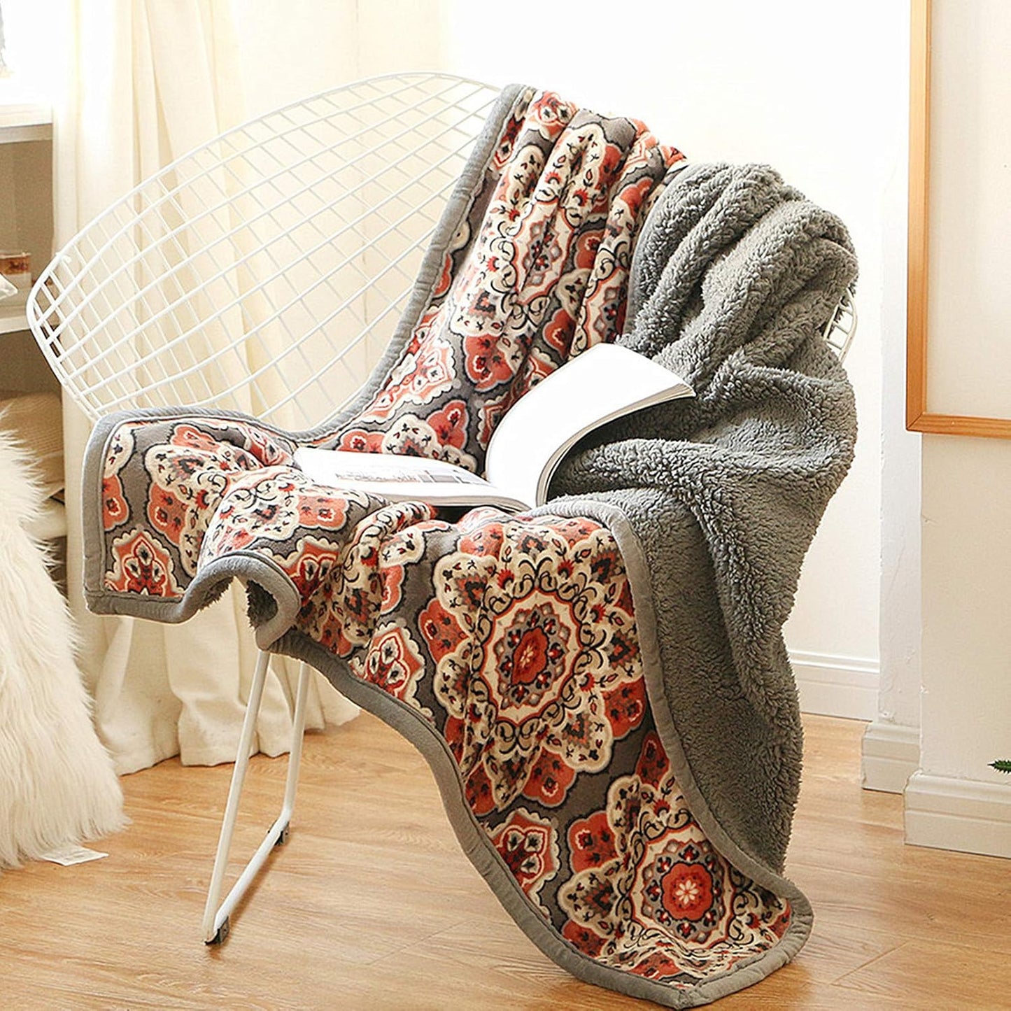 UKELER Floral Sherpa Throw Blanket Queen Size 80'' x 90'', Southwestern Throw Blanket for Bed/Couch/Sofa/Camping, Great Gift for Mother's Day, Father's Day, Thanksgiving, Christmas