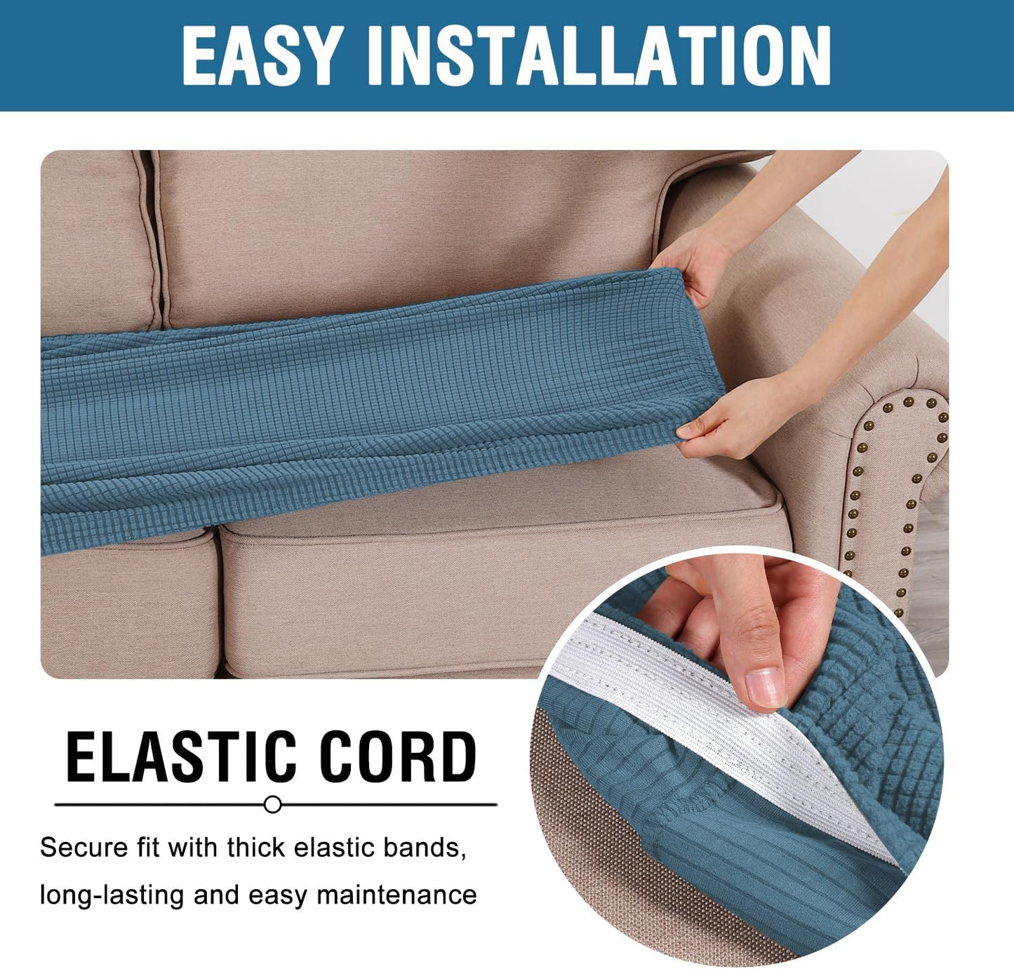 H.VERSAILTEX Super Stretch Individual Seat Cushion Covers Sofa Covers Couch Cushion Covers Slipcover Sets Thick Jacquard Textured Twill Fabric (1 Piece Sofa Cushion Cover, Dusty Blue)