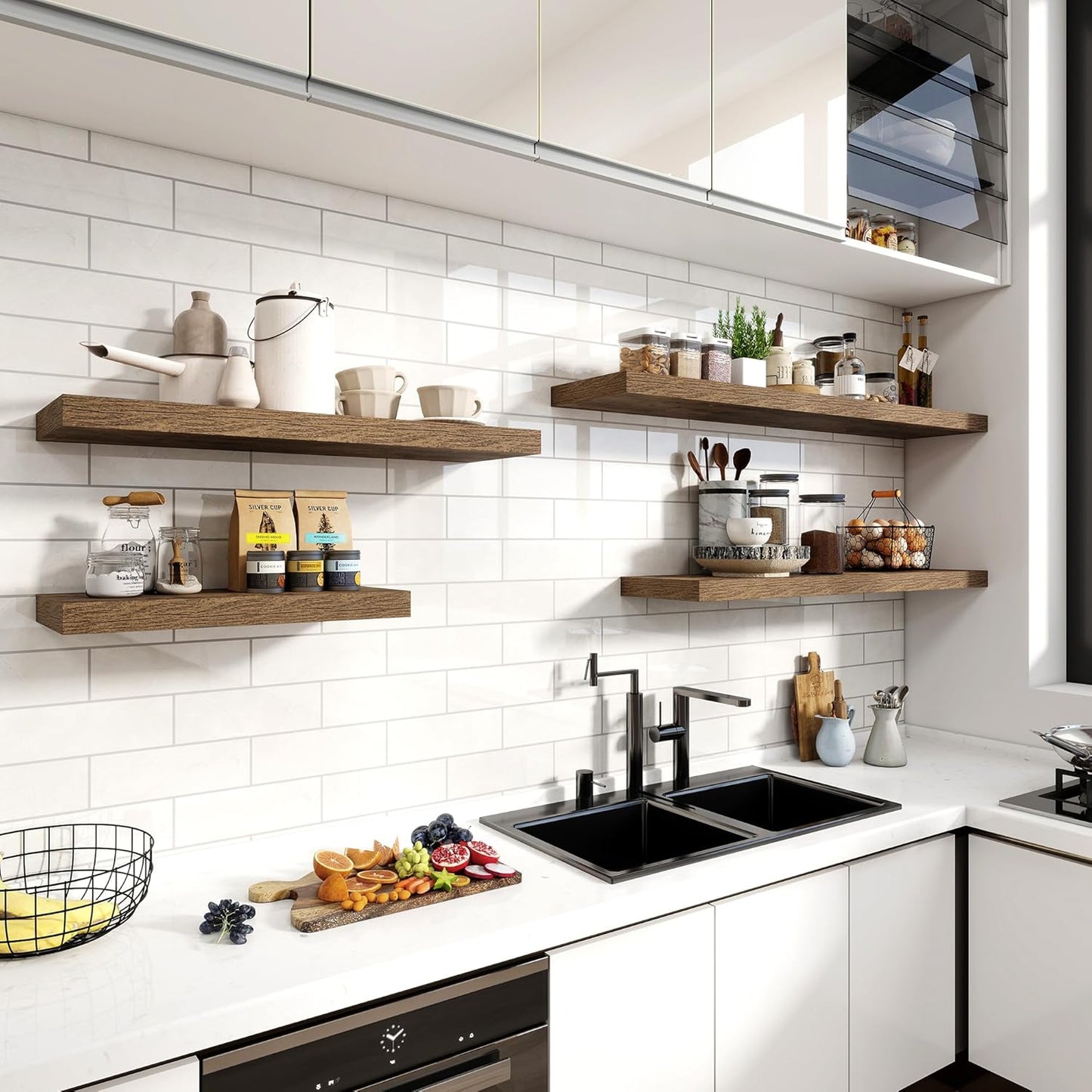 48 Inch Floating Shelves, 11.6 Inch Deep Floating Shelves for Wall, Floating Shelf with Invisible Brackets, Deep Shelves for Bathroom, Bedroom, Living Room, 1 Pack, Brown