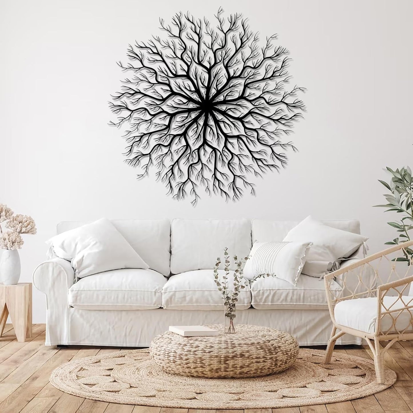 Tree of Life Metal Wall Art, Metal Tree Wall Art, Large Round Sculpture, Round Branch Wall Decor, Large Branch Artwork, Nature Sign, Wall Decor for Living Room, Housewarming Gift (White, 28"x28"|70x70cm)