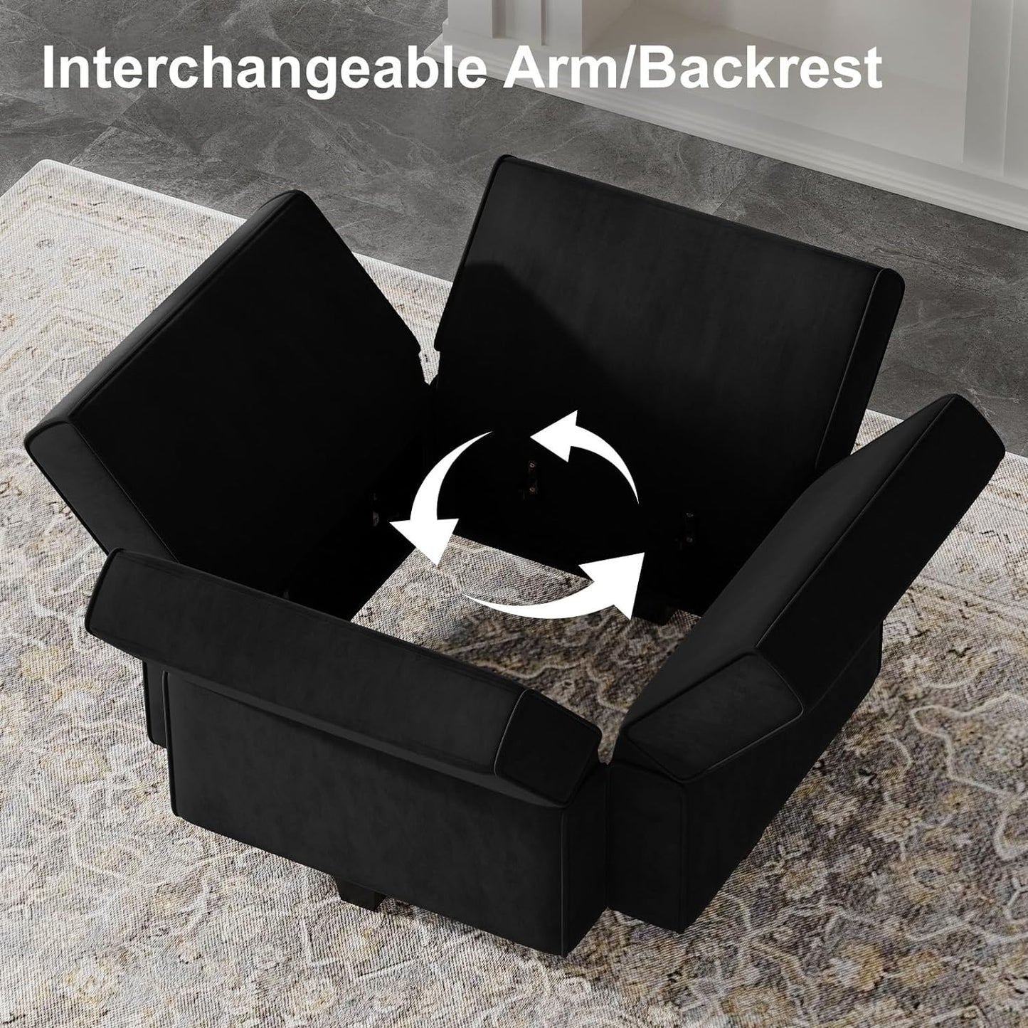 Belffin Modular Sofa Couch with Storage Seats Sectional Sofa Velvet Sofas for Living Room Black