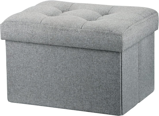 LINMAGCO Ottoman Storage Ottoman with Storage Small Foot Rest Stool Under Desk Stool Short Folding Footrest Linen Cloth Light Gray 16X12X12IN