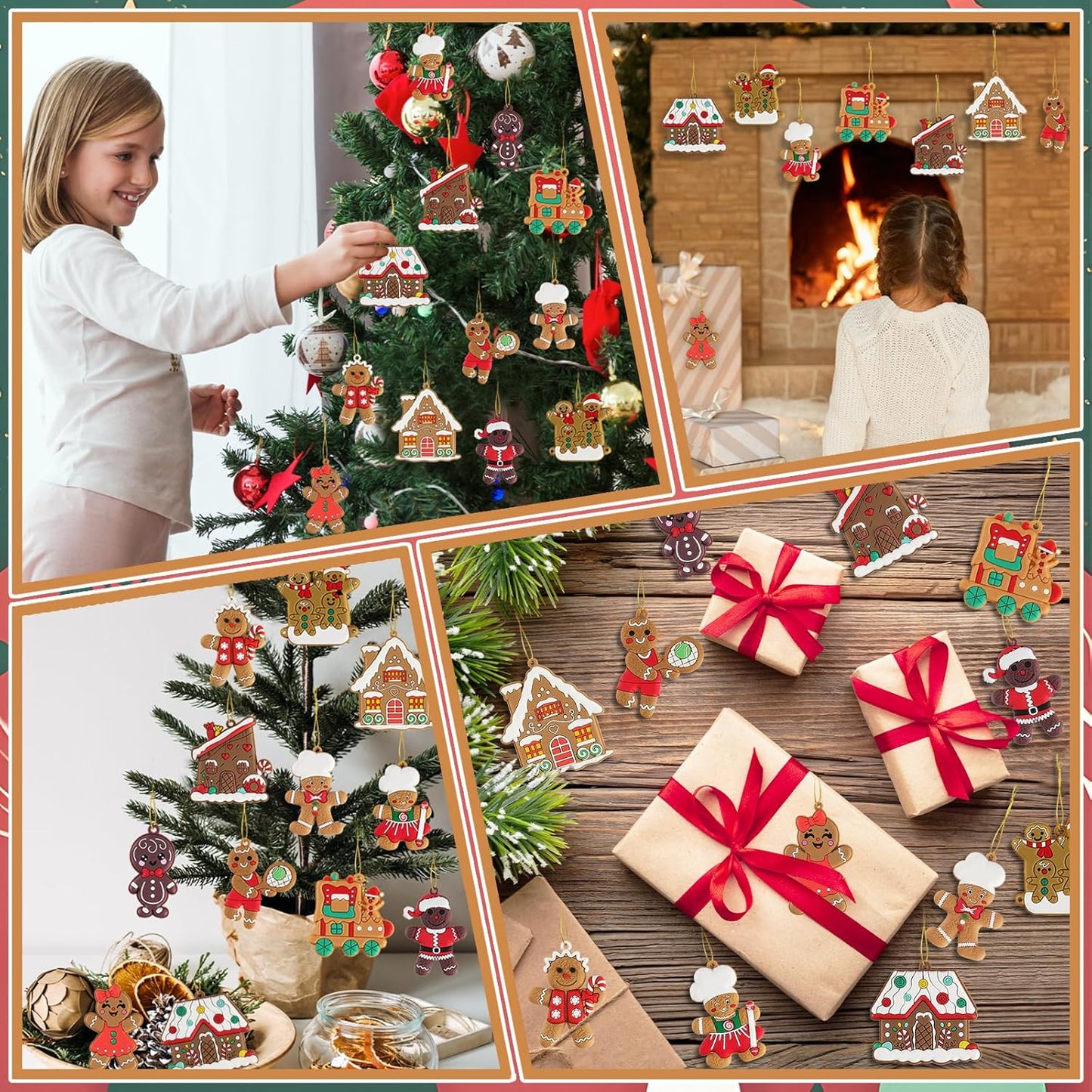 36pcs Gingerbread Man Ornaments for Christmas Tree, Assorted Gingerbread Figurines Decorations with Gingerbreads House Ornaments for Holiday Christmas Tree Home Decor