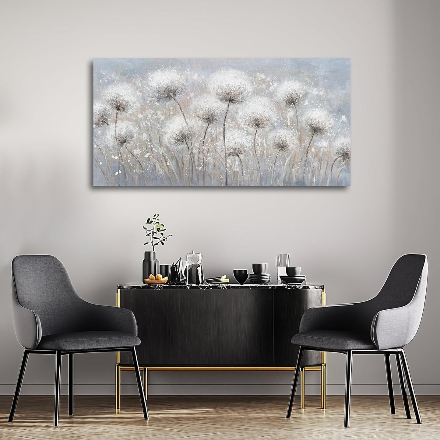 Belmrxne Floral Canvas Wall Art White Wall Decor Aesthetic Artwork Dandelion Canvas Painting for Living Room Bedroom Dining Room Office Home Decor 20x40 inch