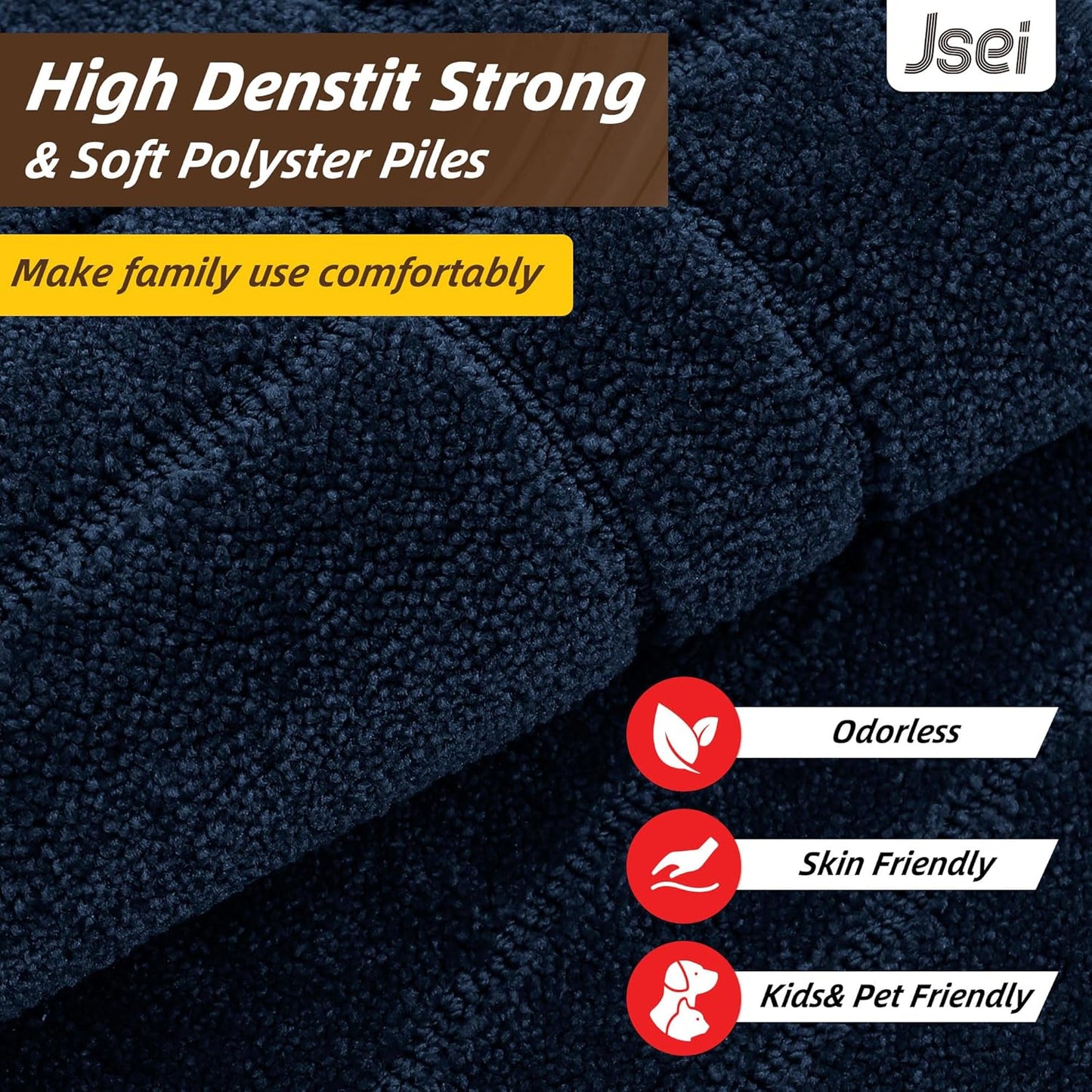 JSEI Entryway Rugs Doormat 32"x48", Non-Slip Dirt Trapper Door Mats Indoor, Washable Absorbent and Stain Resist Welcome Floor Mat for Front Door, Dog Door Mat, Muddy Wet Shoes & Paws, Navy Blue