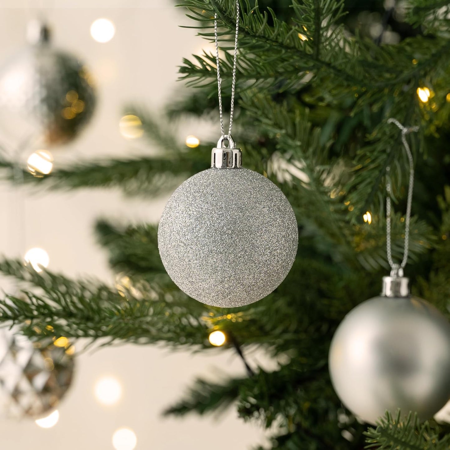 Valery Madelyn Christmas Tree Decorations Ornament Set for Fall Halloween, 50ct 2 Inches Silver Shatterproof Christmas Ball Ornaments Hanging Xmas Holiday Party Decor