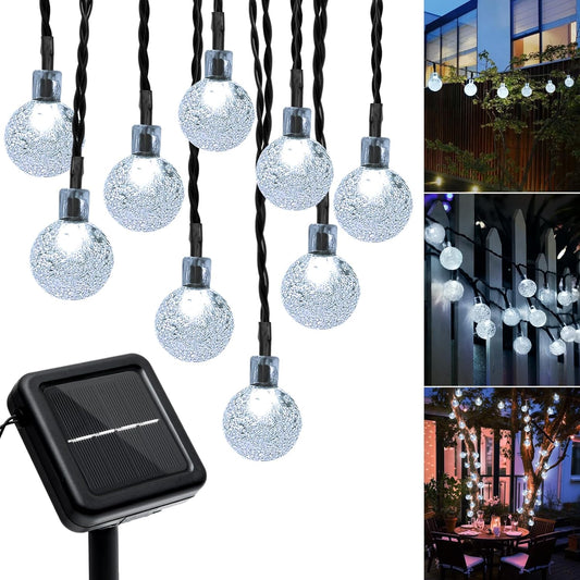 Outdoor Solar String Lights, 46FT 66LED 8Modes Crystal Solar Powered Christmas Fairy String Lights Waterproof for Outside Yard Fence Easter Holiday Party Porch Garden Decor(Pure White)
