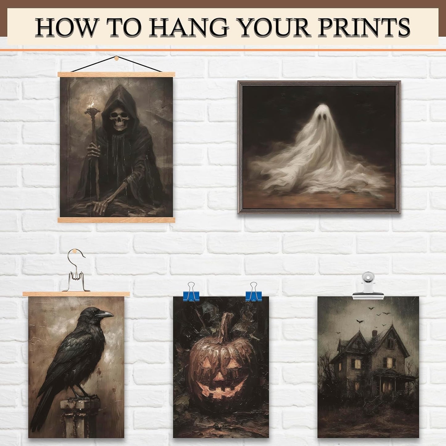 LANCHI95 12 Pcs Halloween Wall Art Prints, Vintage Witch Posters, Cute Ghost Pictures for Bedroom Decor (UNFRAMED)