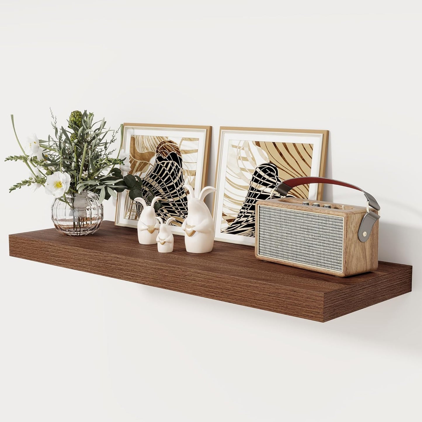 Floating Shelves 36 Inch Long, 12 Inch Deep Floating Shelves for Wall, 36 x 12 Shelves for Wall Storage & Display, 2" Thick Floating Shelf for Bathroom, Living Room, Bedroom, Walnut Color, Set of 1