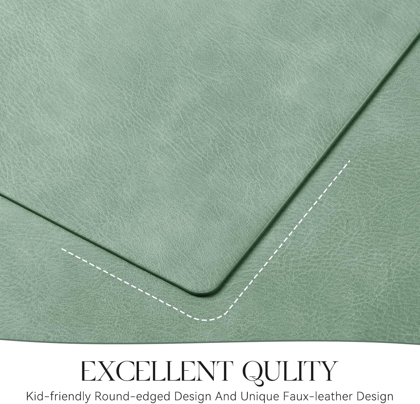 MOSAYT Vinyl Placemats Set of 4-12 X 17 Inch - Faux Leather 100% Waterproof Oil-Proof Wipeable PU Place Mats, Heat Resistant Reversible Table Mats for Kitchen, Dining, Outdoor (Green)