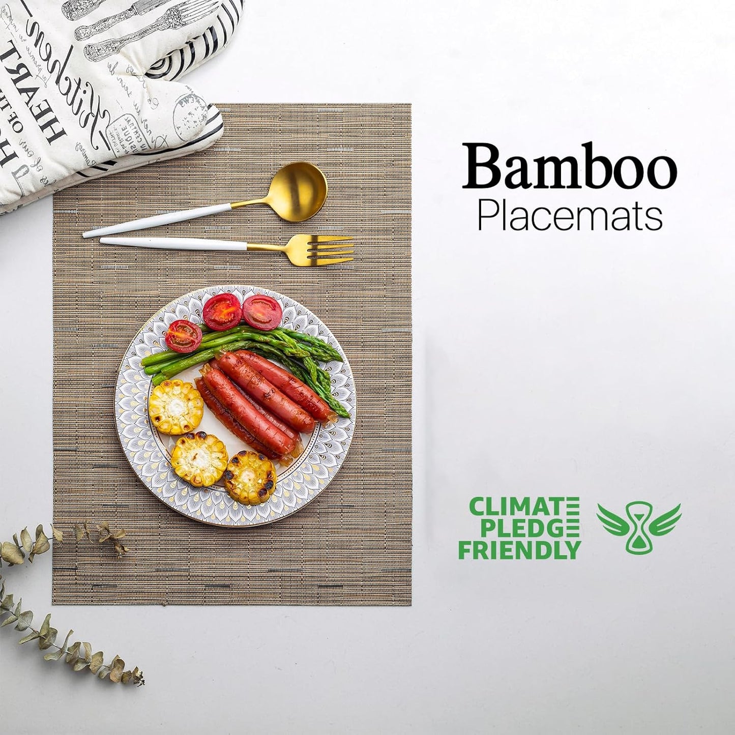 LEXMORE Placemats Set of 12 Vinyl/Plastic Woven Place Mats for Kitchen Table Indoor/Outdoor Washable Placemat Wipeable Dining Table Mats(Light Brown)