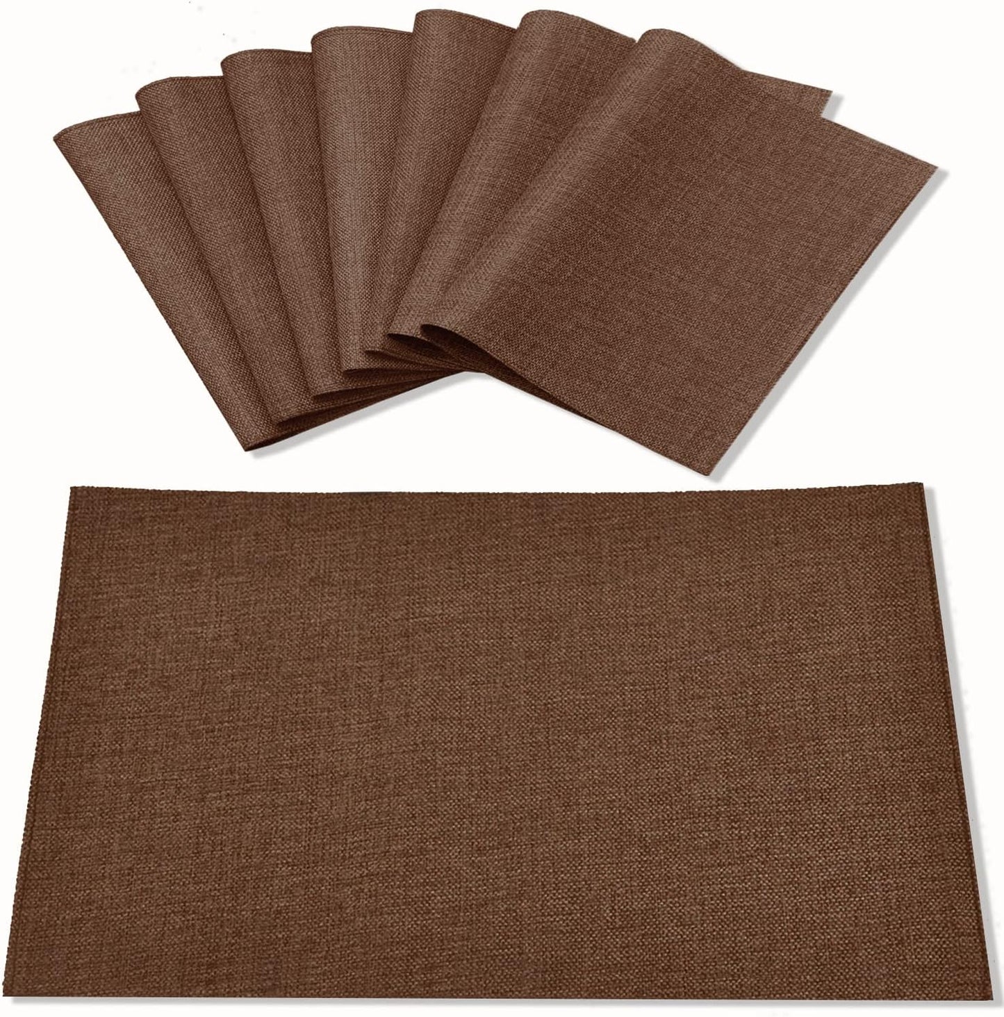 Cloth Placemats Set of 8, Linen Type Fabric Placemats Machine Washable Heat Resistant Placemats Wrinkle Free Thick Polyester Kitchen Place Mats for Dining Table (Dark Brown)