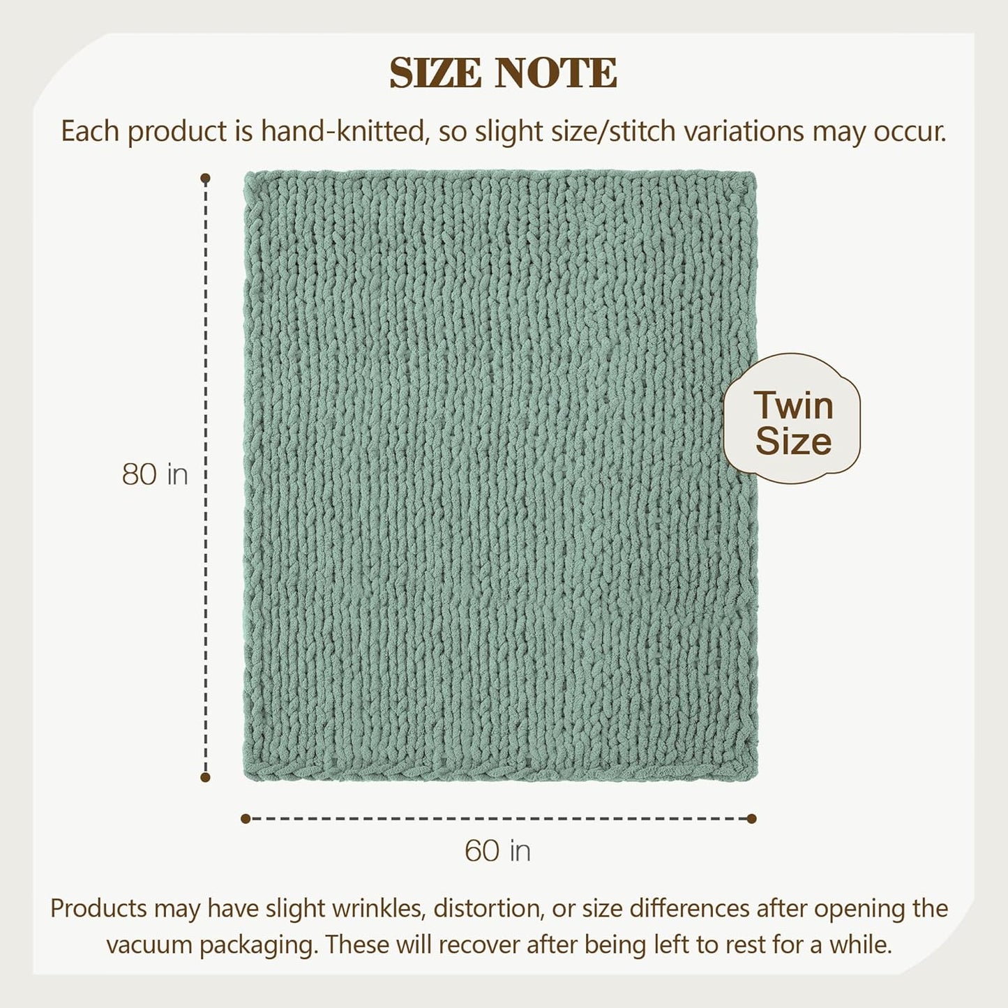 Carriediosa Chunky Knit Throw Blanket 60" X 80" Twin, 100% Hand Made Large Chenille Loop Yarn Soft Fluffy Throws for Couch Sofa Bed, Big Crochet Cozy Heavy Thick Cable Woven Blankets, Sage Green