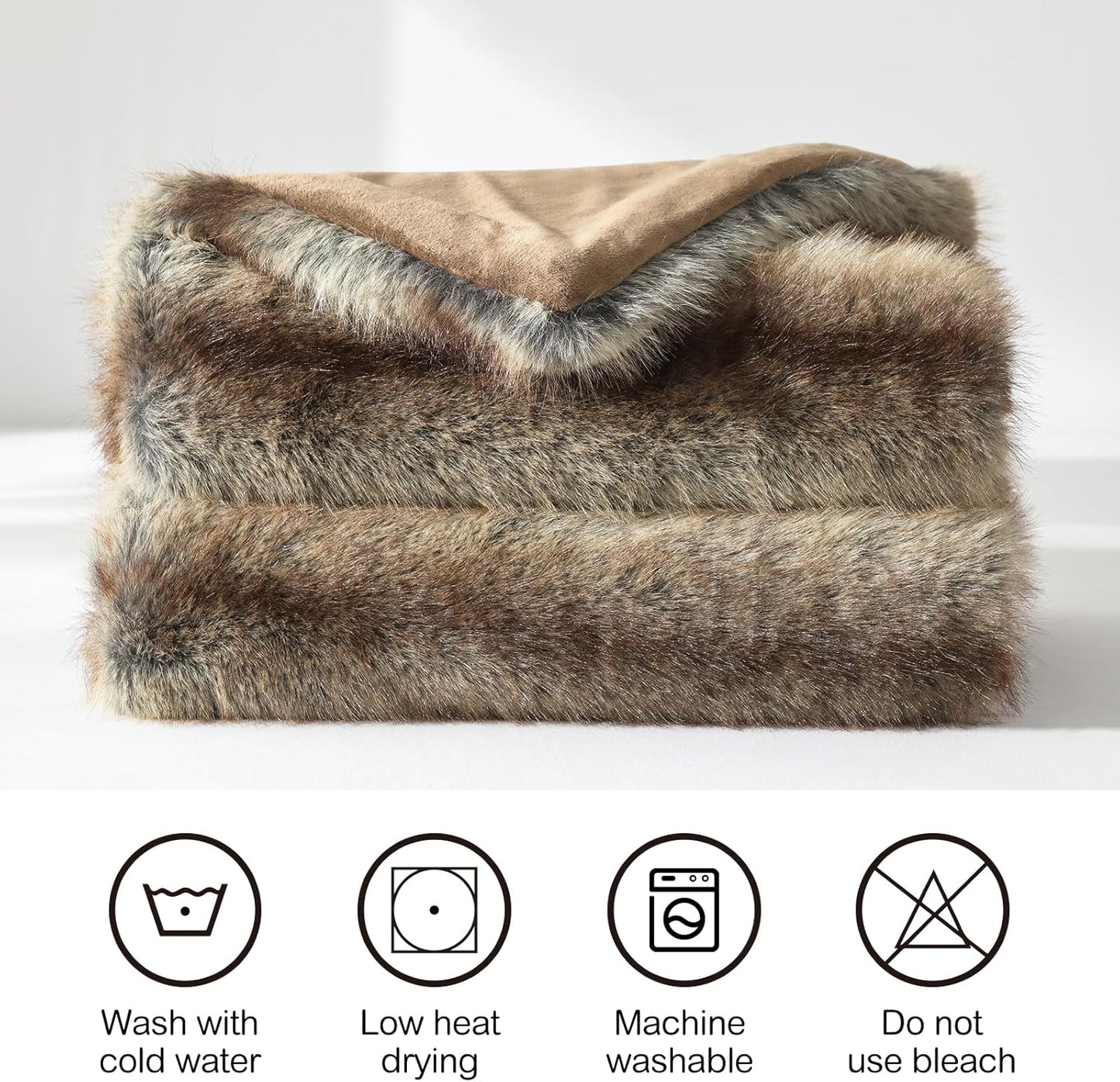 HORIMOTE HOME Luxury Plush Blanket, Soft & Cozy Fur Throw Blanket for Couch, Bed and Sofa, Fluffy Faux Fur Throw, with Shed-Free Design, 50x60 Inches Decorative Blankets, Brown Taupe Stripes