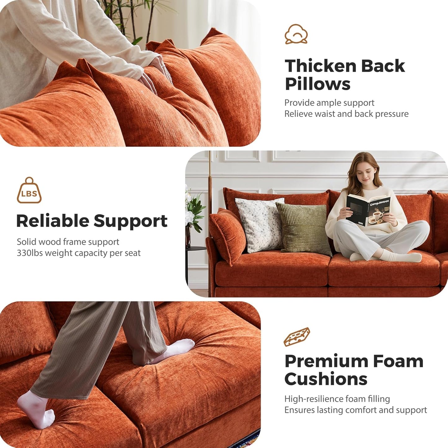 136.4" Oversized Modular Sectional Sofa, L Shaped Convertible Couch with Movable Ottoman, Large 7 Seat Corner Couches for Living Room Deep Seat Terracotta Chenille