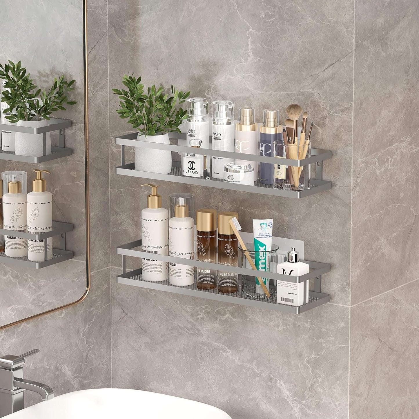 PUSDON Metal Wall Hanging Basket 2 Packs DIY Suitable for Multiple Scenes - Large Silver Grey Guardrail