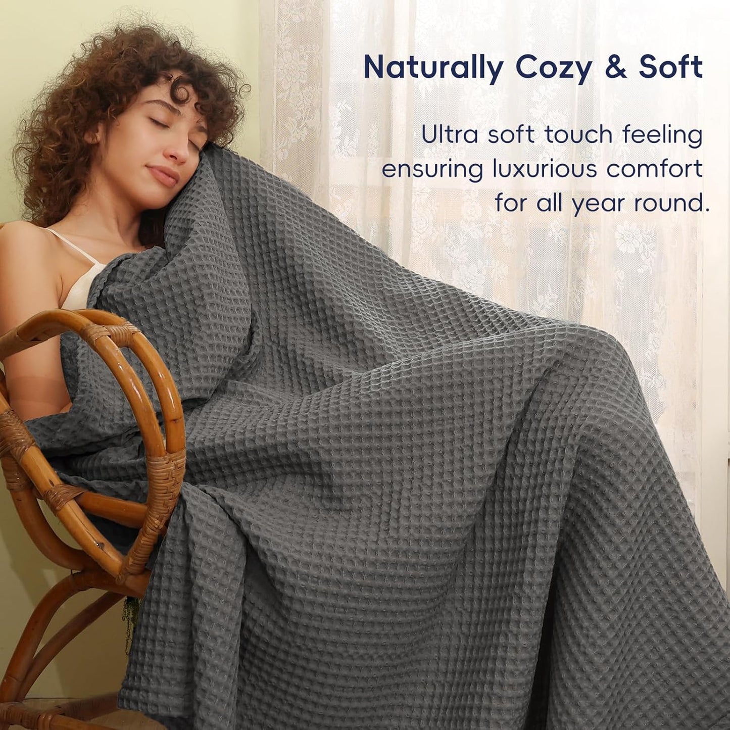 PHF Ultra Soft Waffle Weave Blanket Twin Size 66"x 90"- Washed Lightweight Breathable Cozy Woven Blanket for Bed - Aesthetic Decor for Couch Bedding Sofa Home Car - Grey