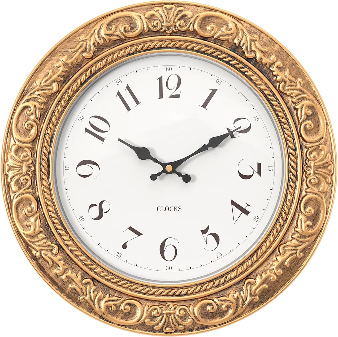 Menterry European Vintage Decorative Wall Clock, 12" Antique Gold Style, Battery Operated Wall Clocks for Kitchen, Bedroom, Farmhouse, Bathroom, Offices