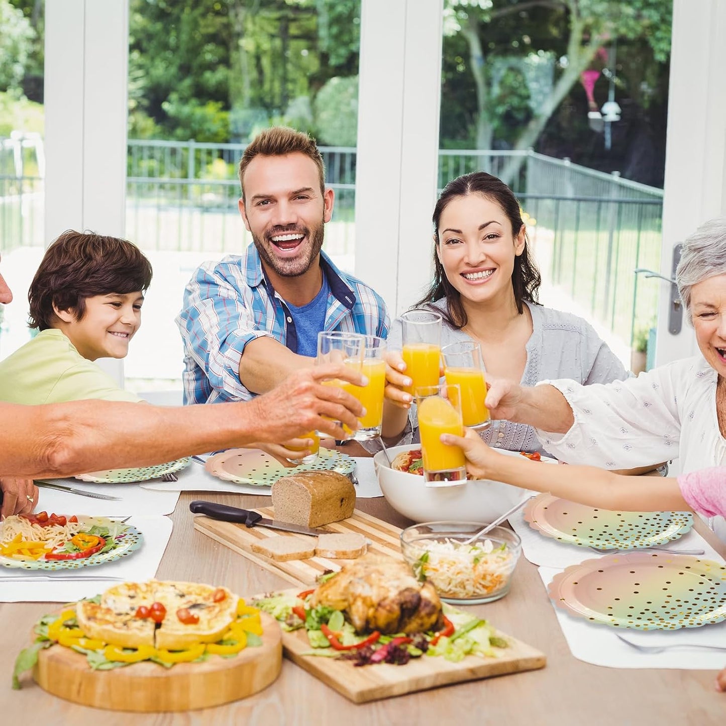 50PCS Pastel Rainbow Paper Plates, 7 Inch Scalloped Colorful and Gold Dot Party Plates Disposable Dessert Plate Cake Plate Pastel Party Supplies Decorations for Birthday Aniversary