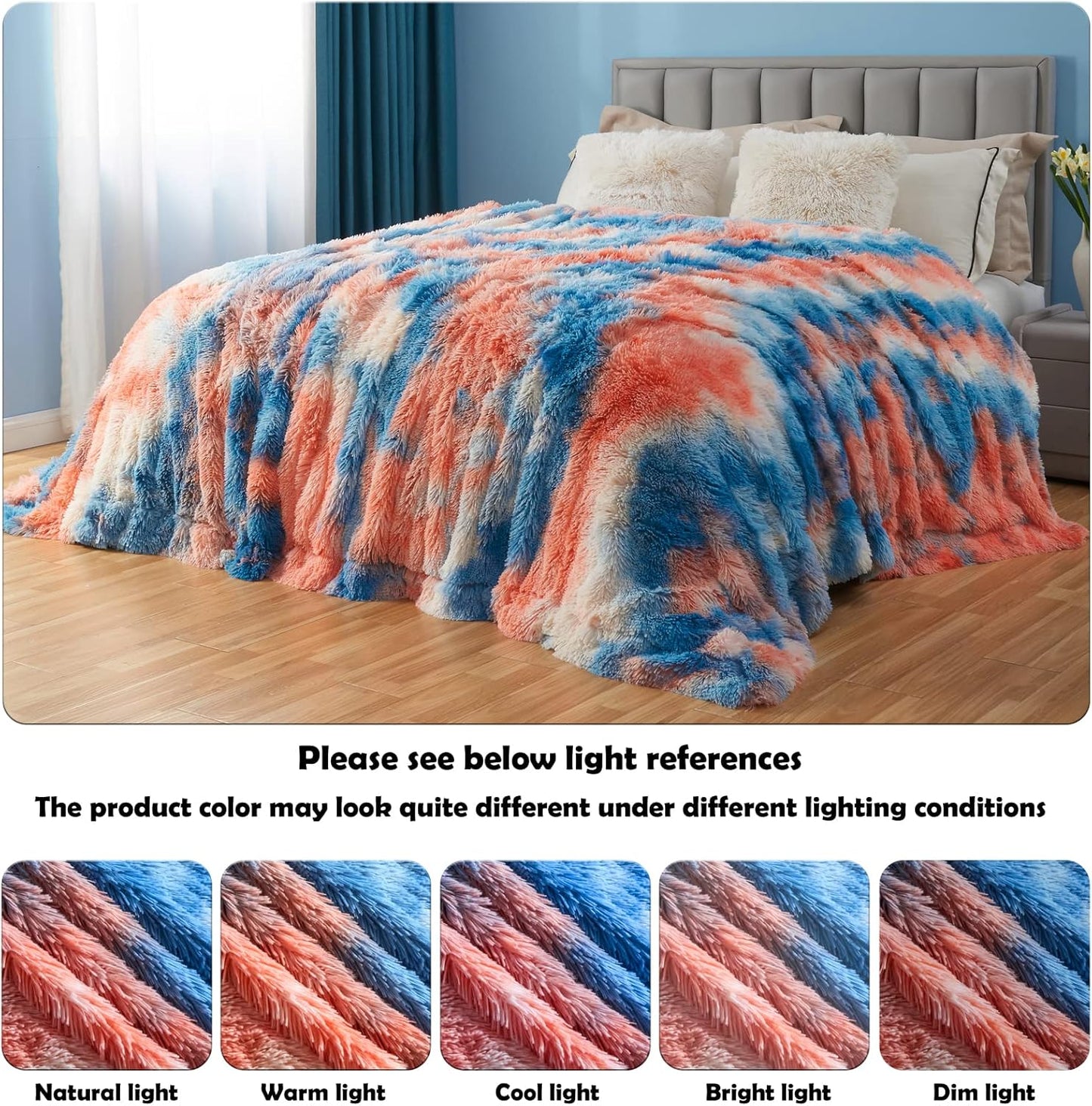 GONAAP Fuzzy Faux Fur Throw Blanket Queen Size Tie-dye Sunset Super Soft Cozy Plush Fuzzy Shaggy Blanket for Couch Sofa Bed (Tie-dye Sunset, Queen(90"x90"))