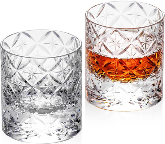 KAMMAK Crystal Whiskey Glasses Set of 2, Hand Blown 7.78oz Old Fashioned Glasses Stemless, Luxury Handcrafted Cocktail Glasses, Scotch Cup for Women, Men Gift for Rocks, Bourbon Barware, Bar