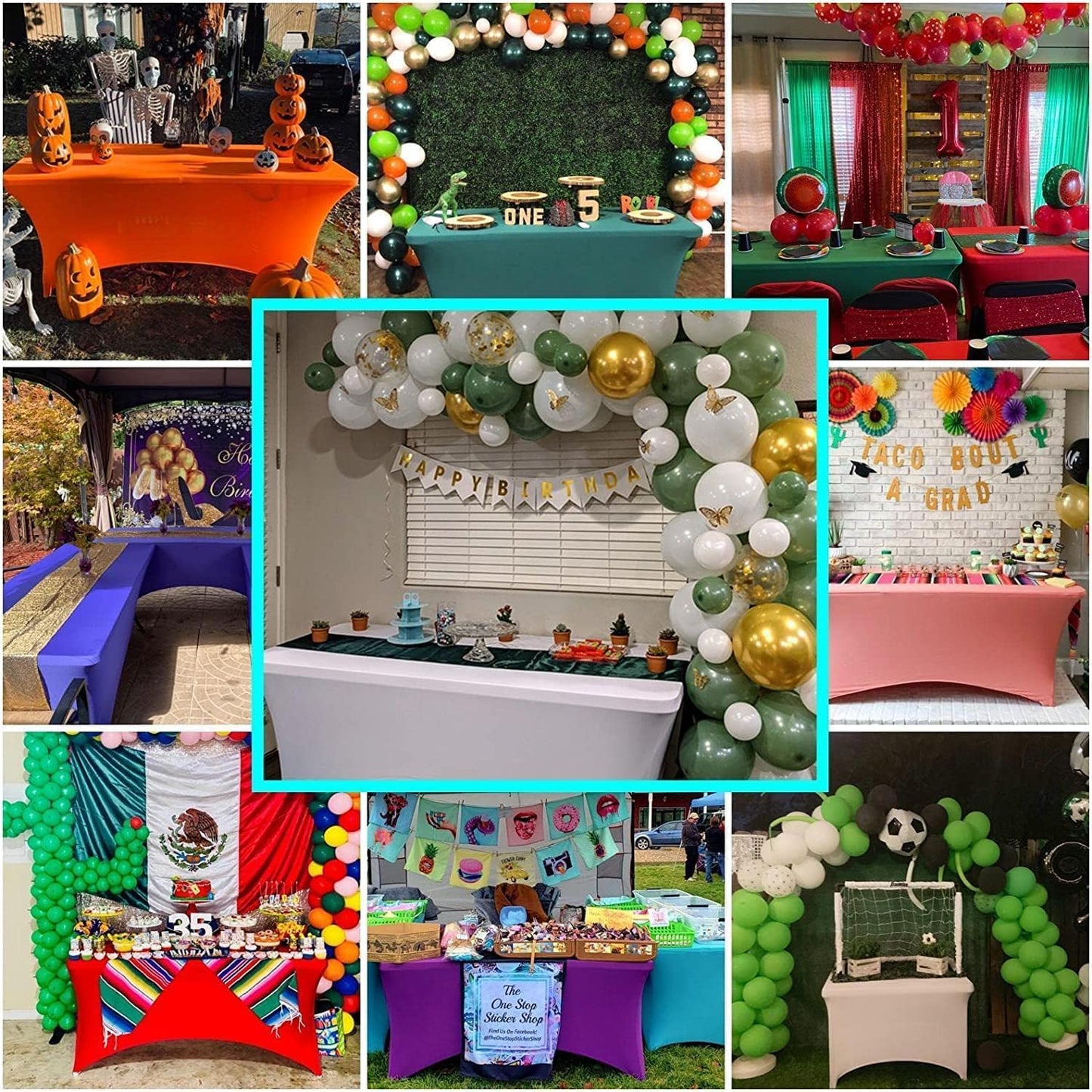 IVAPUPU 2 Pack 6FT Table Cloth for Rectangular Fitted Events Stretch Champagne Table Covers Washable Spandex Tablecloth Protector for Party, Wedding, Cocktail, Banquet, Festival