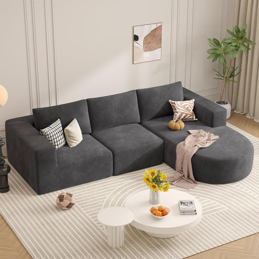 Modular Sectional Sofa with L-Shape Chaise,Cloud Sectional Modern Sleeper Couch with Deep Seat,Sponge Compression Sofas No Assembly Required(Dark Gray-Corduroy Fabric) 1PCS
