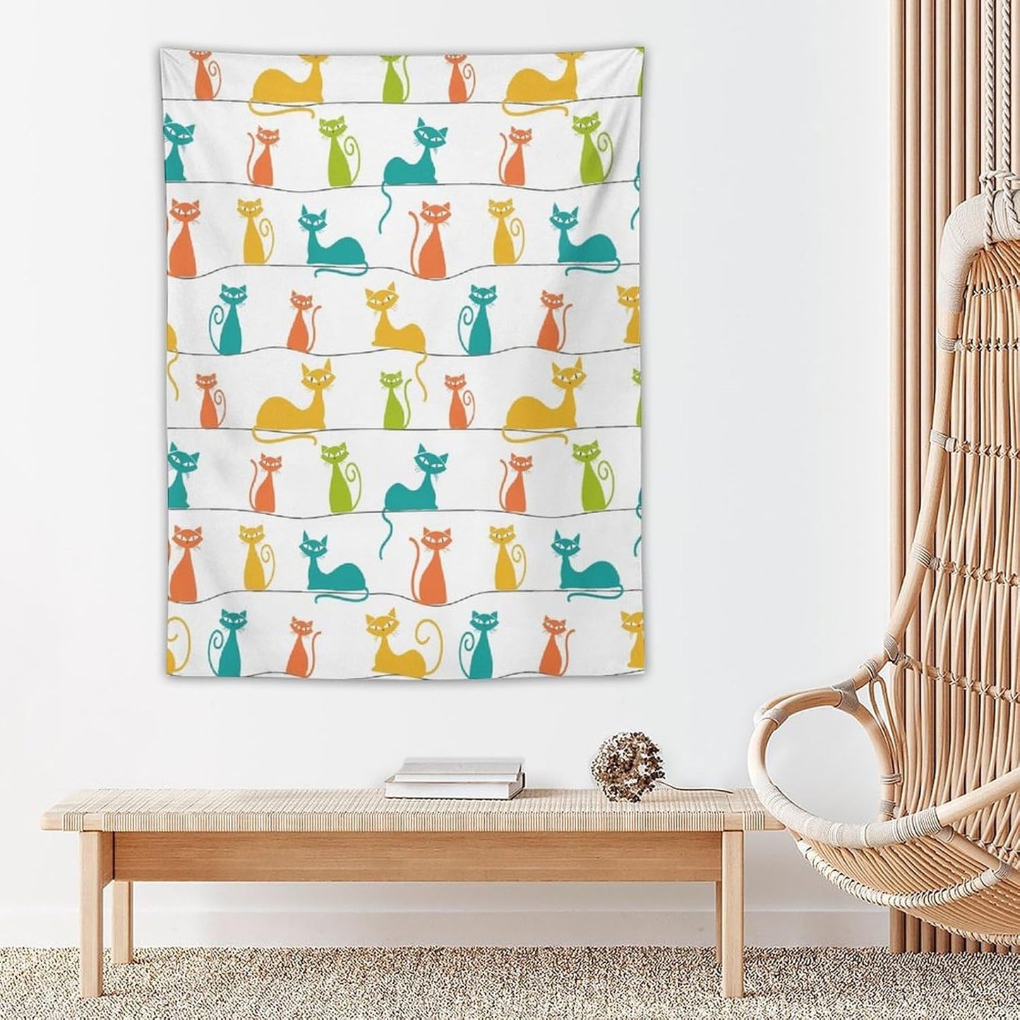 ICMOLYYENLO Boho Medieval Cat Tapestry, Abstract Atomic Starburst Geometric Aesthetic Art Wall Hanging For Bedroom Living Room Dormitory 30x40 Inches