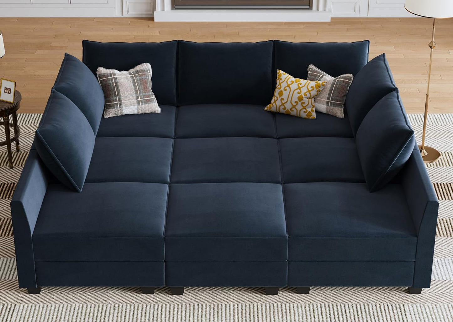 HONBAY Sectional Sleeper Sofa Velvet Sectional Sleeper Couch with Storage Modular Sleeper Sectional Sofa Couch for Living Room,Dark Blue
