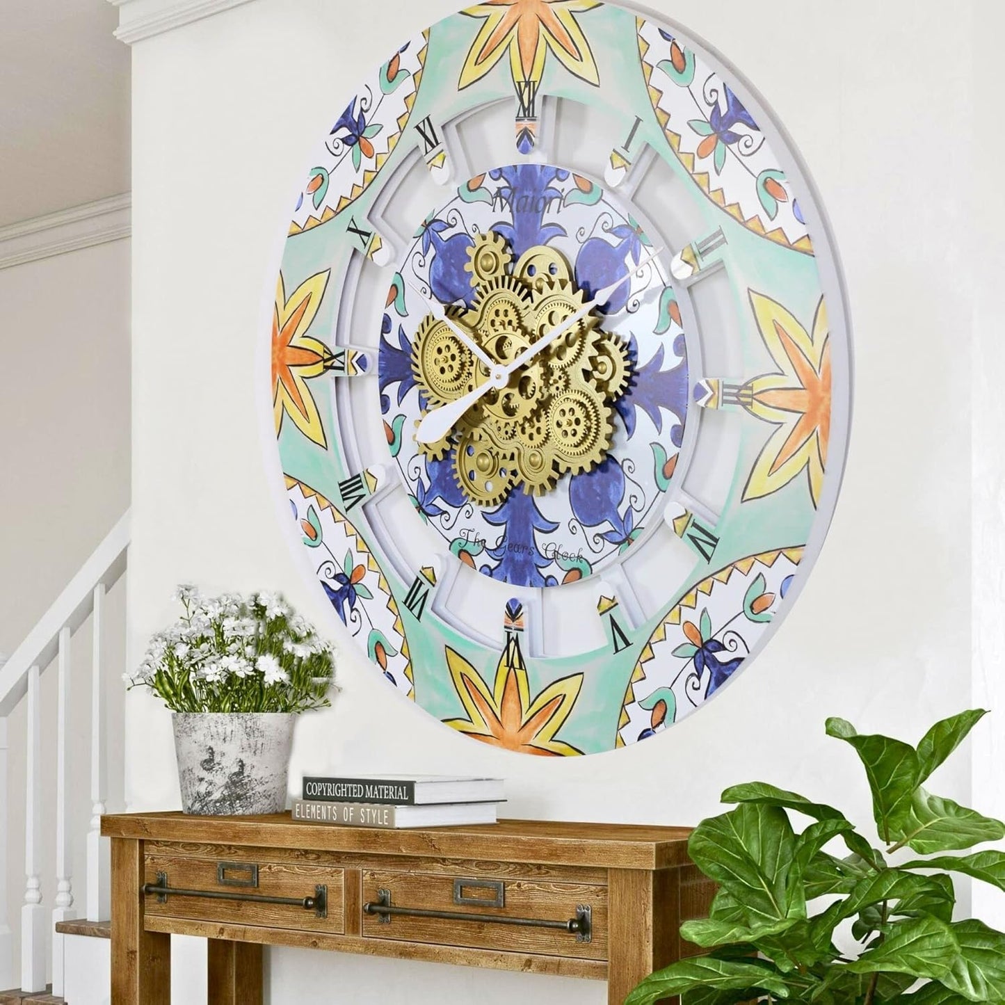 The Gears Clock Wall Clock Italy Collection with Moving Gears (Maiori, 36 inch Round)