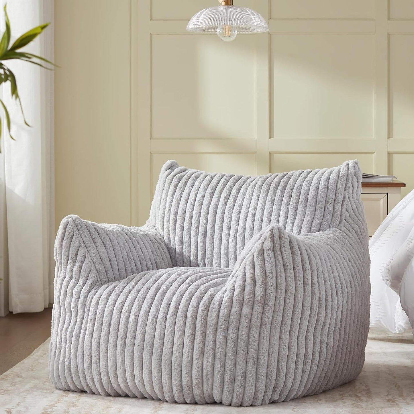 Giant Bean Bag Chairs for Adults Teens, Large Bean Bag Sofa Chairs with Filling Comfy Fuzzy BeanBag Chair with Armrests for Bedroom Living Room Reading