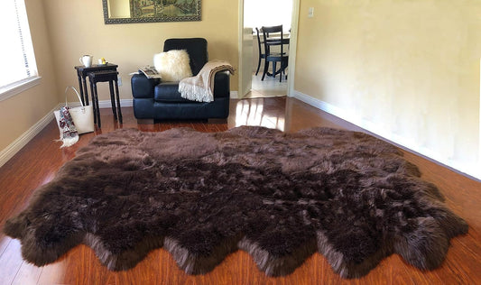 LAMBZY Faux Sheepskin Hypoallergenic Free Shape Silky Shag Rug, Luxury Shaggy Silky Plush Carpet for Bedrooms Rugs Living Kids Room Sofa Floor Rugs (Duo Decto 12 Pelts 6'x12', 180x360 cm, Brown)