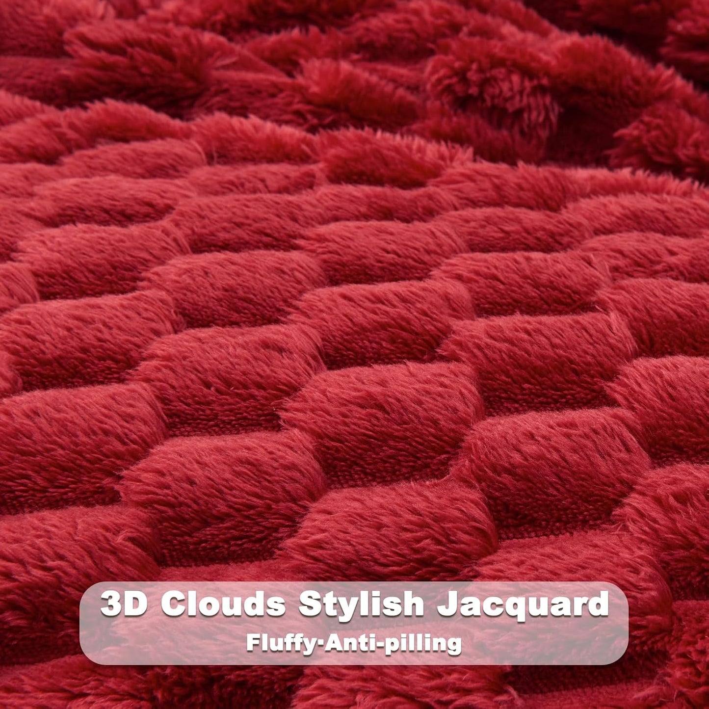 NEWCOSPLAY Super Soft King Blanket Red Premium Silky Flannel Fleece 3D Clouds Stylish Jacquard Lightweight Bed Blanket All Season Use 350GSM (Red, King(90"x110"))
