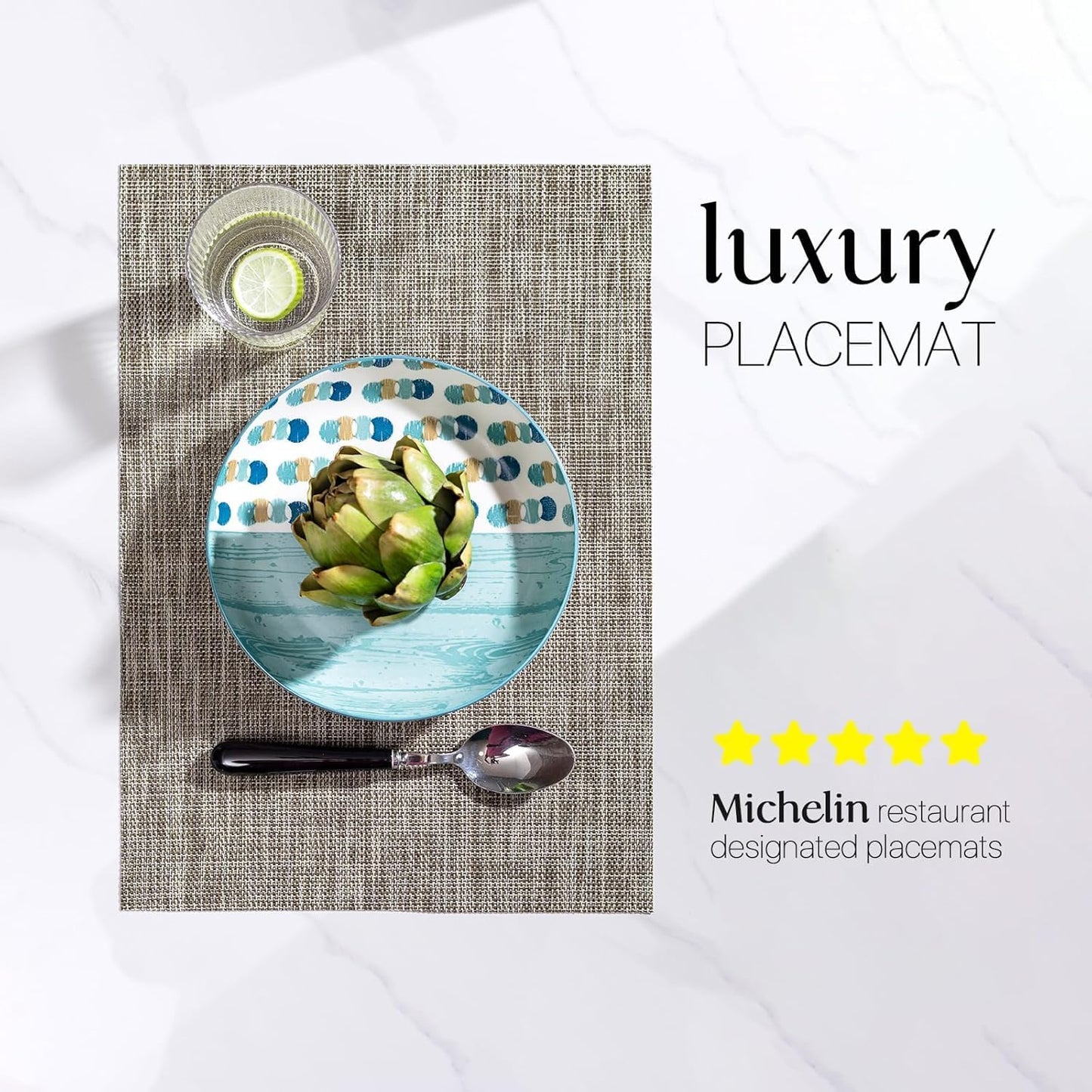 LEXMORE Placemats Set of 4 Vinyl/Plastic Woven Place Mats for Kitchen Table Indoor/Outdoor Washable Placemat Wipeable Dining Table Mats(A-Cappuccino)