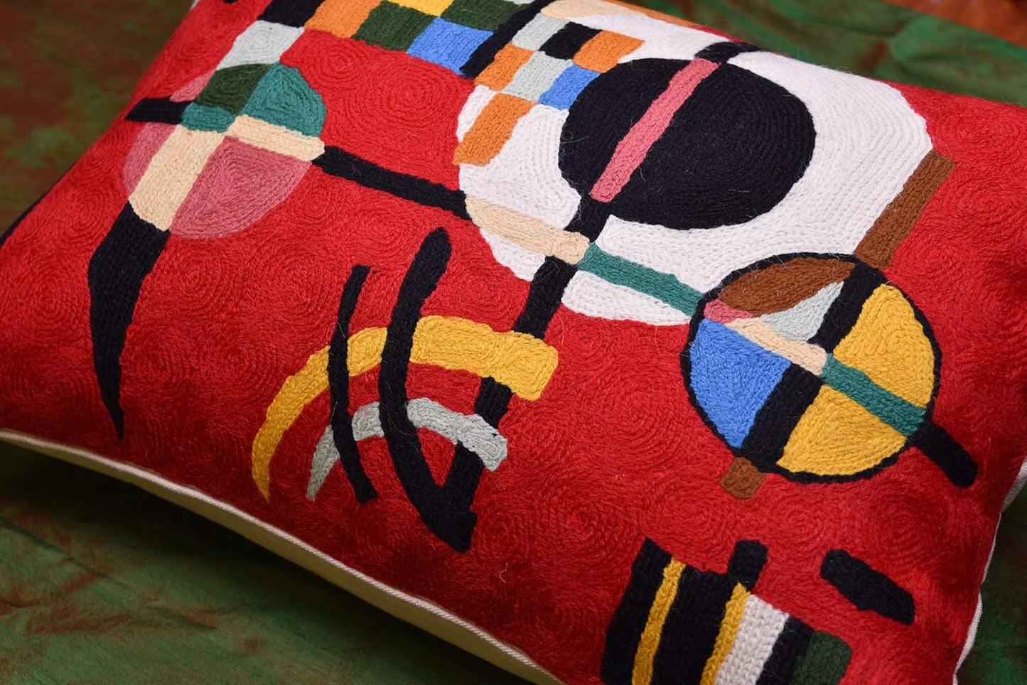 Lumbar Kandinsky Red Modern Pillow Cover Counterweights Mid Century Chair Cushions Red Abstract Pillowcase Red Contemporary Pillowsham Couch Cushions Handmade Wool Size 14x20