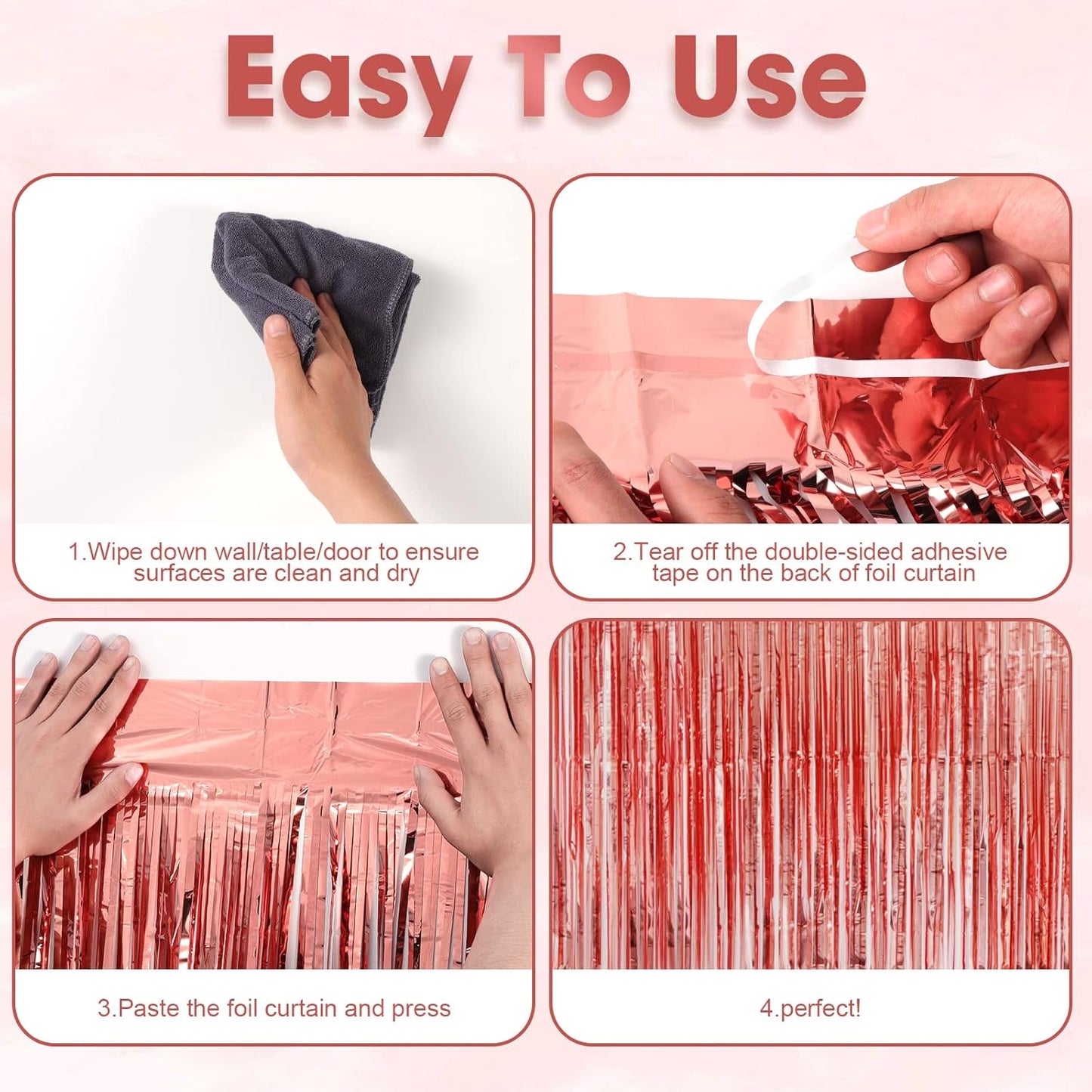 3 Pack 3.3x8.2 Feet Rose Gold Foil Fringe Backdrop Curtains, Tinsel Streamers Birthday Party Decorations, Fringe Backdrop for Graduation, Baby Shower, Gender Reveal, Disco Party