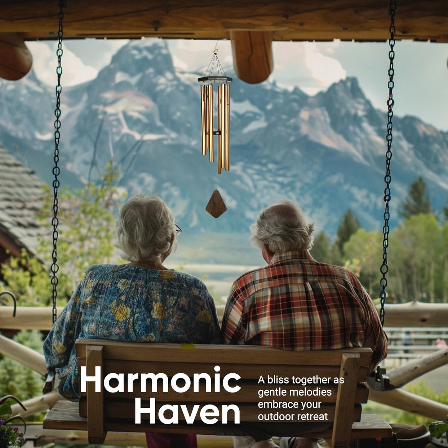 Nature’s Melody Premiere Grande Tunes Wind Chimes – Outdoor Windchime with 6 Tubes Tuned to E Pentatonic Scale, Rustproof Aluminum, Beech Wood & S Hook Hanger for Sympathy, Memorial Gift or Zen Garden