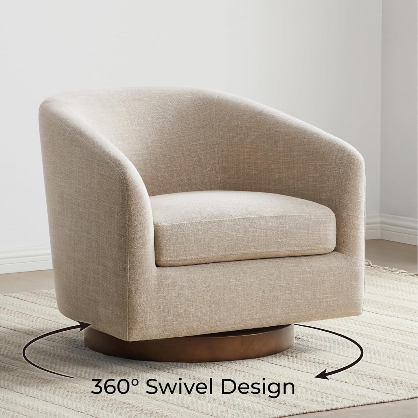 CHITA Swivel Accent Chair, FSC Certified Upholstered Fabric Barrel Chair for Living Room, Fully Assembled, Flax Beige