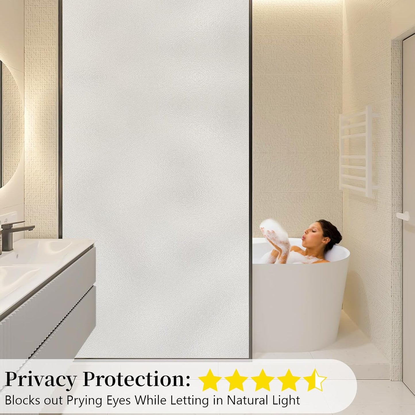 Niviy Frosted Glass Window Film Non-Adhesive Front Door Window Covering Static Cling Window Frosting Film for Shower Bathroom Garage Renter Property(11.8" x 118")