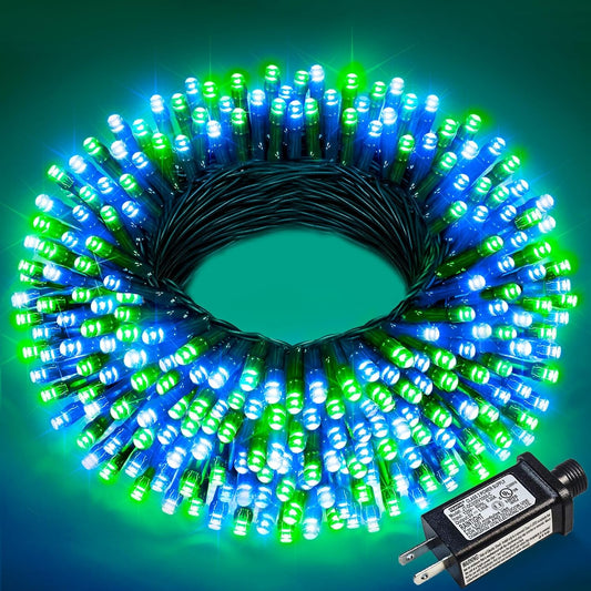Christmas Lights Outdoor, 66FT 200 LED Christmas Tree Lights with 8 Modes Waterproof, Plug in Connectable String Twinkle Light Green Wire for Tree Patio Party Decorations, Blue Green