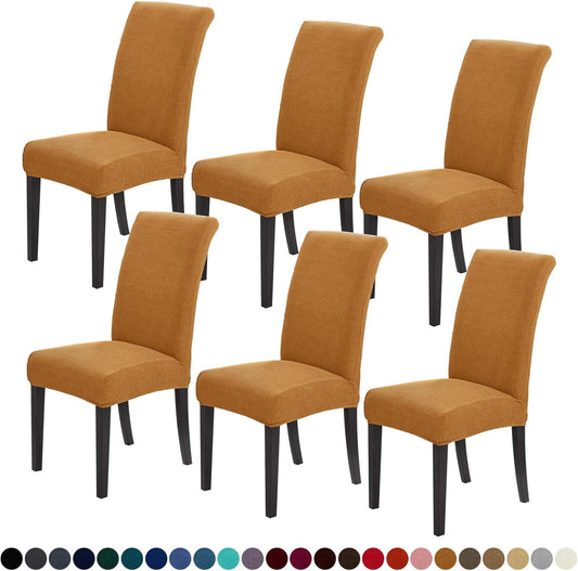 Joccun Chair Covers for Dining Room Set of 6,Dining Chair Slipcovers Stretch Dining Room Chair Covers Seat Protector,Washable Parsons Chair Cover for Home,Hotel,Banquet(Gold,6 Pack)