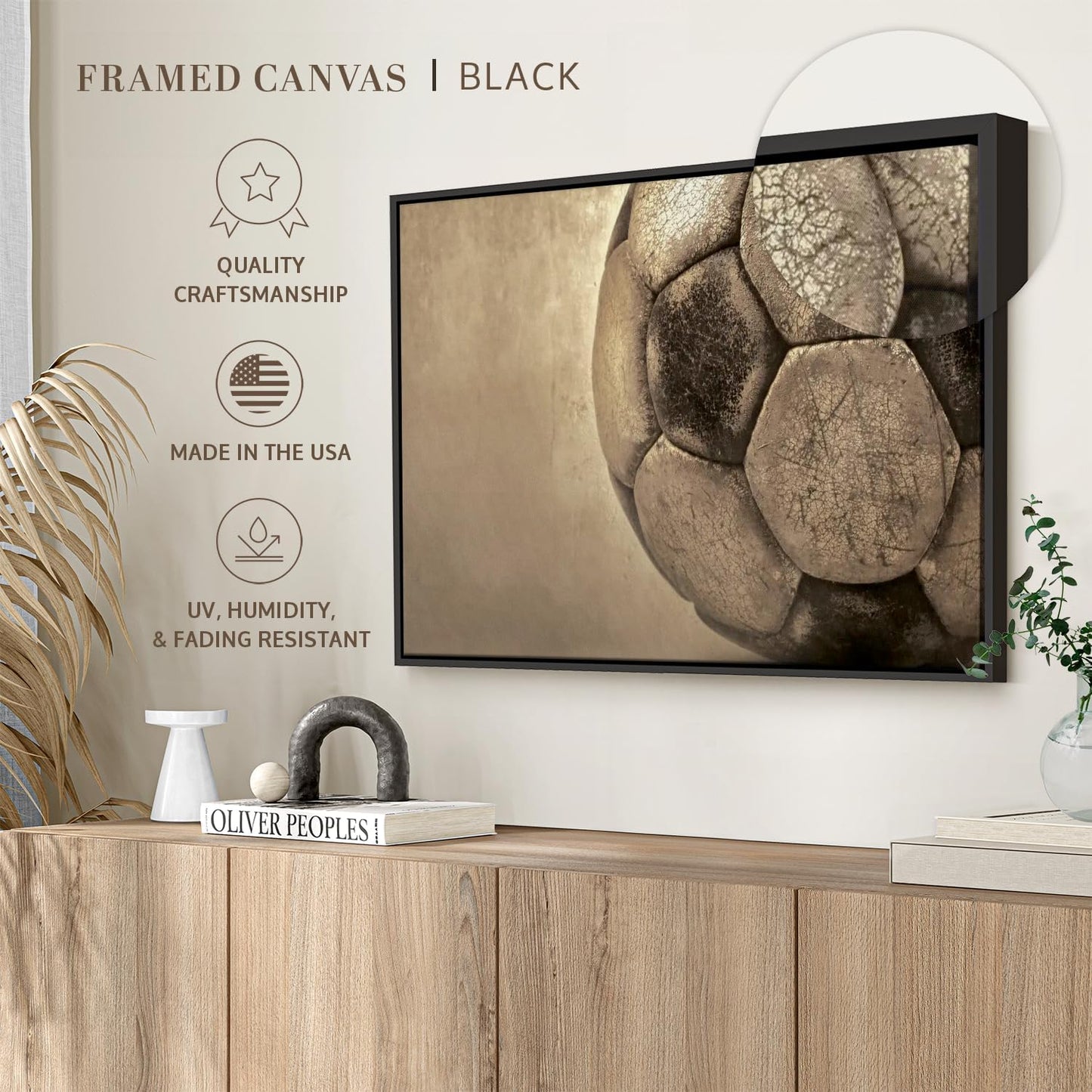 Elephant Stock Worn Soccer Ball Wall Art - Horizontal Framed Canvas - 1-Piece Living Room Wall Decor - Photography sports Canvas Print - Brown and Gray Decor for Wall - 31" X 21"