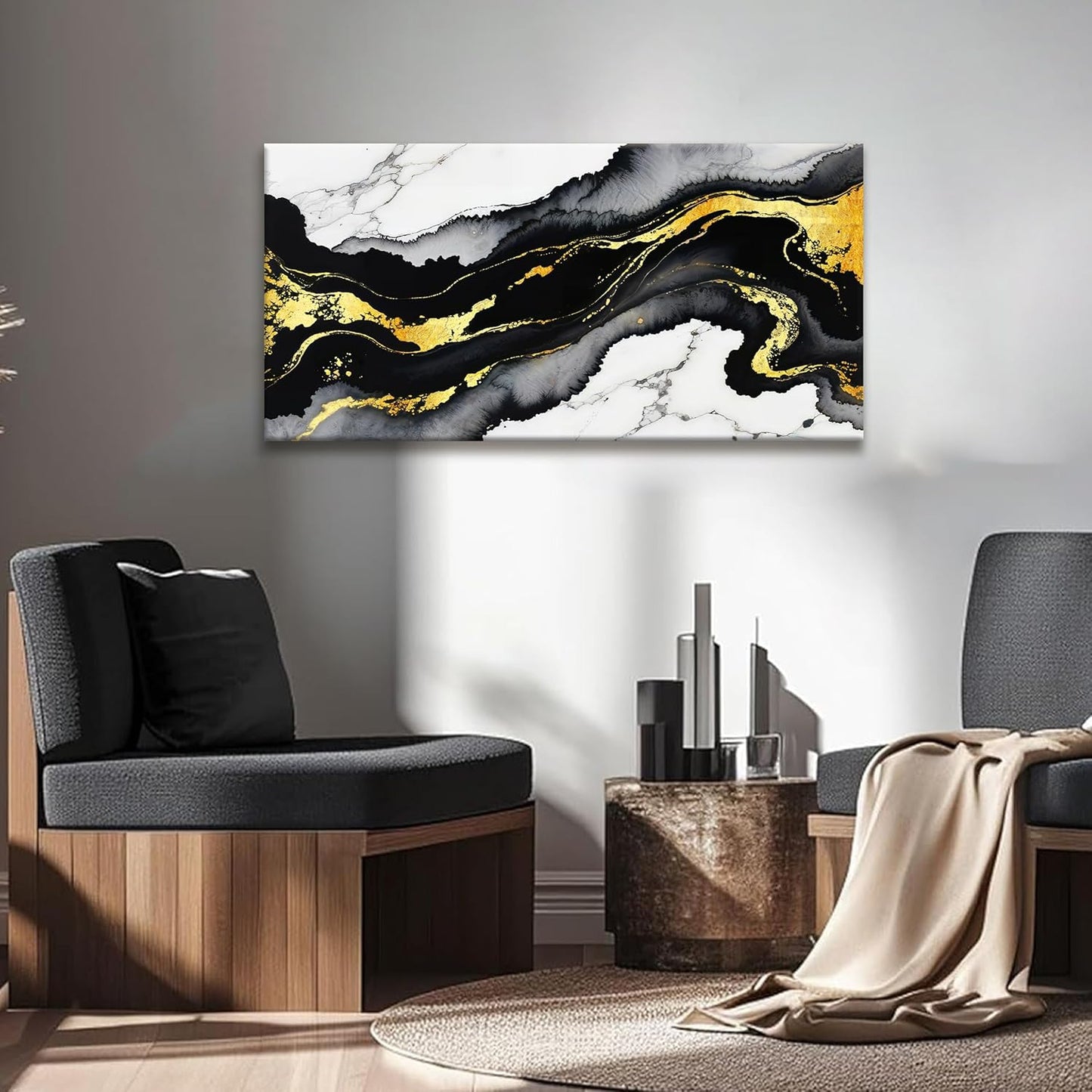 Black And Gold Abstract Wall Art Small Size Home Wall Decoration Modern Minimalist Abstract Wall Decor Canvas Art Wall Decor Marble Texture Painting Pictures For Bedroom Office Artwork 20"X40"