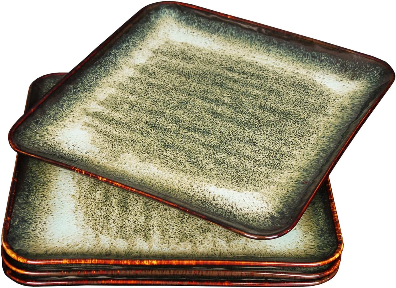 Ceramic Dinner Plates Dish Set, Set of 4, Microwave Oven and Dishwasher Safe, Scratch Resistant, Dinnerware Kitchen Porcelain Serving Dishes 9 inch Square plate