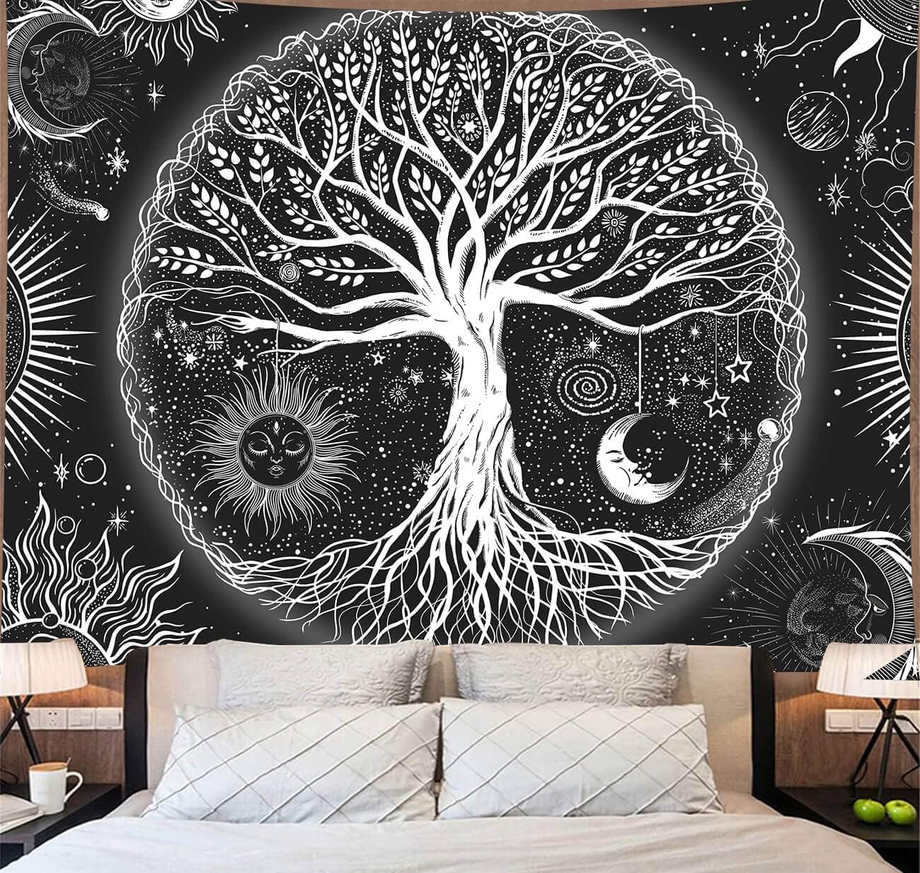 FORATER Tree of Life Tapestry Wall Hanging, Sun and Moon Aesthetic Wall Tapestry Black and White Tapestries Home Decor for Living Room Bedroom(61 x 82 Inch, Black and White)