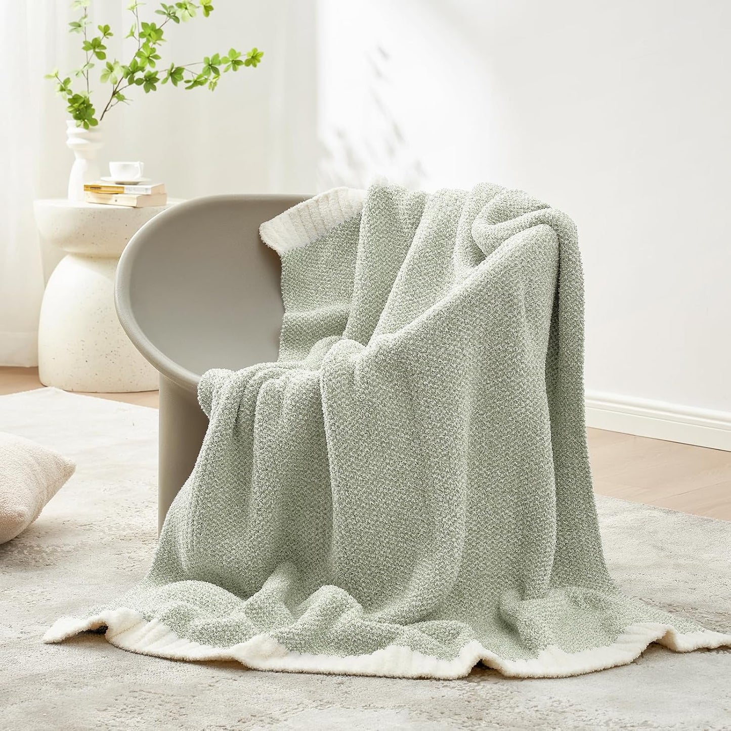 Snuggle Sac Heather Sage Green Blanket for Couch, Reversible Super Soft Knitted Blankets Warm Cozy Fuzzy Plush Throw Blankets for Sofa, Bed, Camping, Sage Green, 60x80 inches